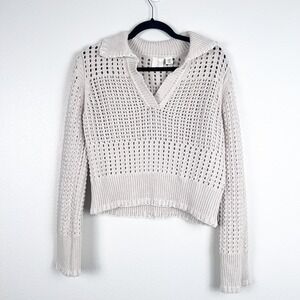 Joie Women's Open Knit Collared Sweater Cream Sz‎ M NWT
